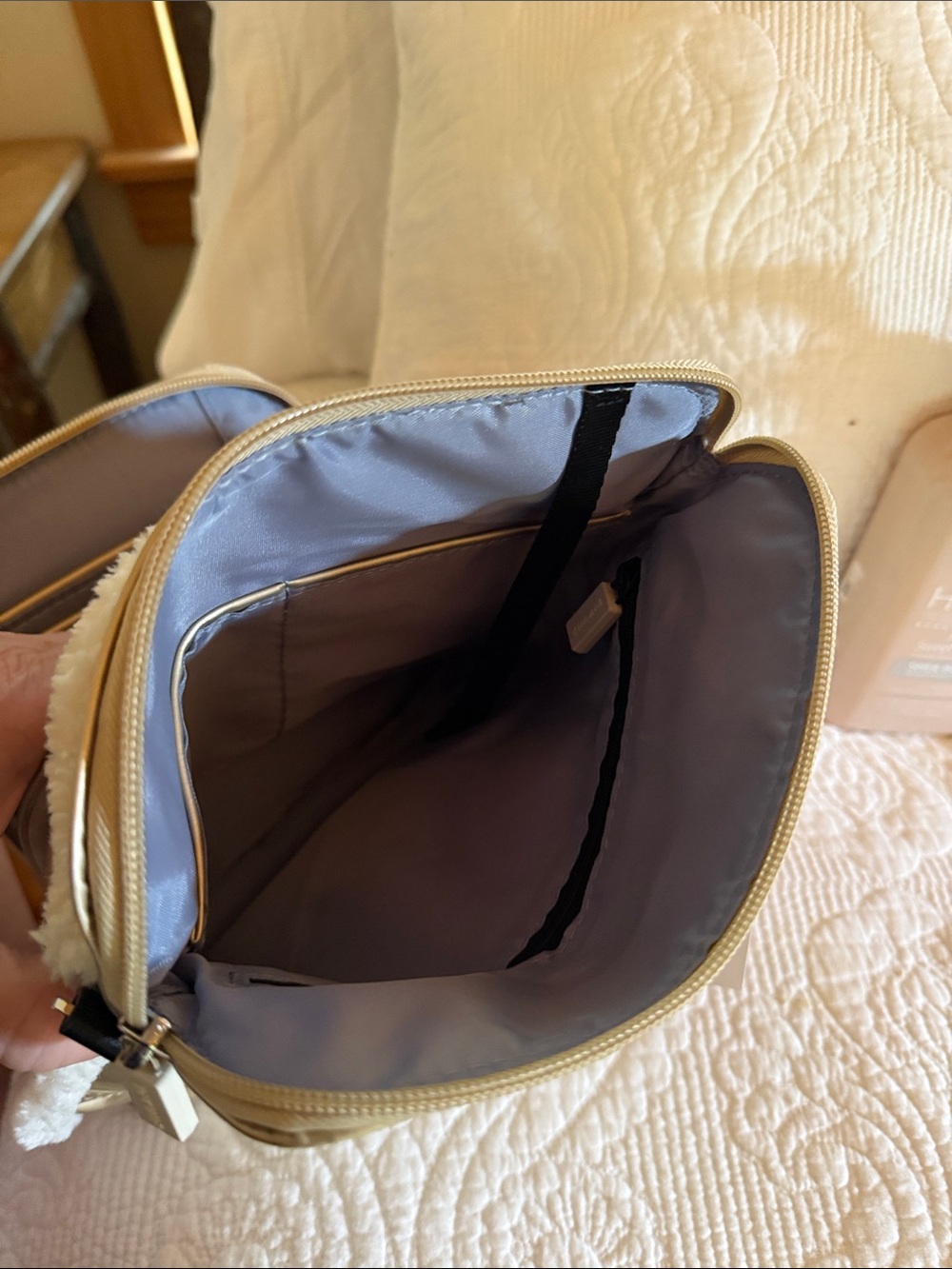 Gold Crossbody Bag with Shearling Trim - Picture 7 of 7